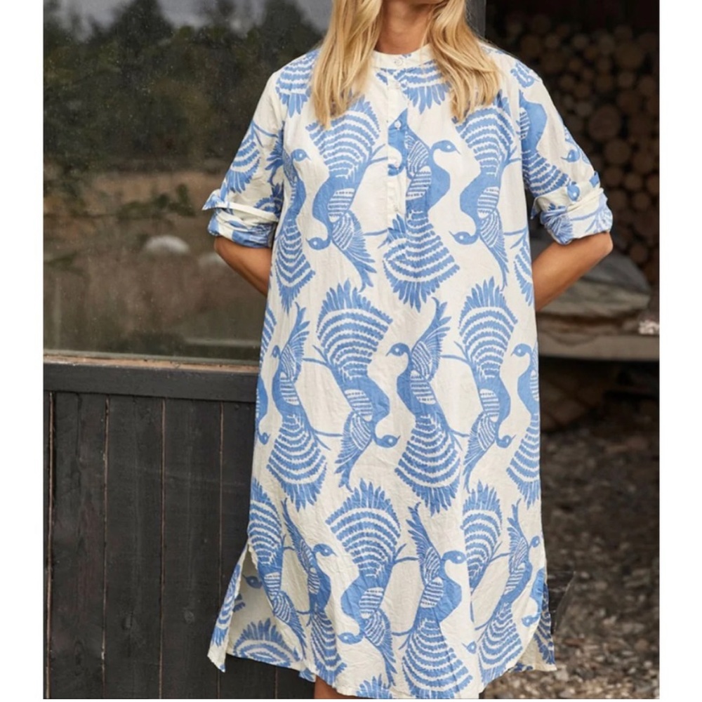 Masai Copenhagen Shirt Dress Relaxed Oversized Natmas Cotton Quiet Harbor Bird - Picture 4 of 12